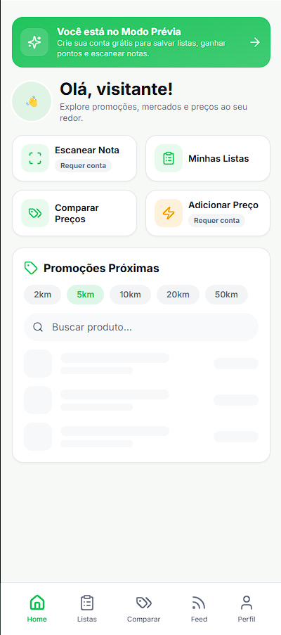 Tela inicial do app Preço Perto
